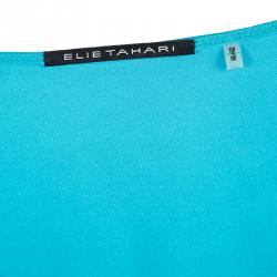 Pre Owned Elie Tahari Turquoise Blue Silk Layered Collar Detail Sleeveless Blouse M