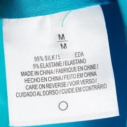 Pre Owned Elie Tahari Turquoise Blue Silk Layered Collar Detail Sleeveless Blouse M