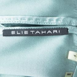 Elie Tahari Blue Printed Silk Braided Leather Neck Trim Sleeveless Blouse S