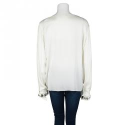 Pre Owned Elie Tahari Cream Silk Embellished Cuff Detail Long Sleeve Blouse XL