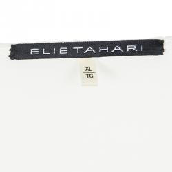 Pre Owned Elie Tahari Cream Silk Embellished Cuff Detail Long Sleeve Blouse XL