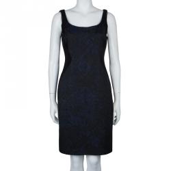 Pre Owned Elie Tahari Black Contrast Jacquard Hourglass Panel Detail Sleeveless Dress M