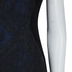 Pre Owned Elie Tahari Black Contrast Jacquard Hourglass Panel Detail Sleeveless Dress M