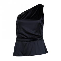 Elie Tahari Black Silk Draped One Shoulder Top M