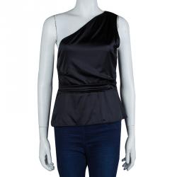Elie Tahari Black Silk Draped One Shoulder Top M