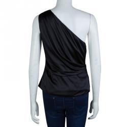 Elie Tahari Black Silk Draped One Shoulder Top M