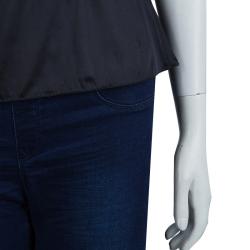 Elie Tahari Black Silk Draped One Shoulder Top M