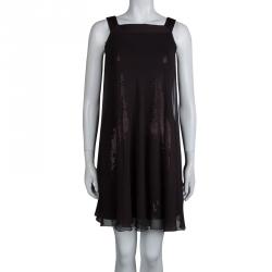 Pre Owned Elie Tahari Brown Silk Blend and Sequins Sleeveless Dress M