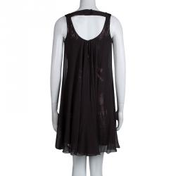 Pre Owned Elie Tahari Brown Silk Blend and Sequins Sleeveless Dress M