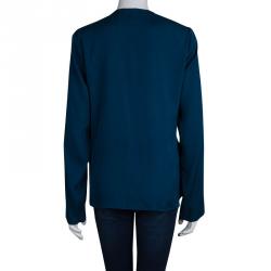 Pre Owned Elie Tahari Peacock Blue Embellished Silk Blouse L