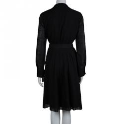 Elie Tahari Black Long Sleeve Pleated Belted Dress M