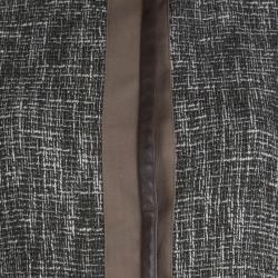 Pre Owned Elie Tahari Olive Green and Brown Textured Cotton Leather Trim Box Jacket M