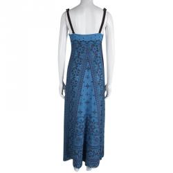 Pre Owned Elie Tahari Blue Silk Emroidered Maxi Dress M