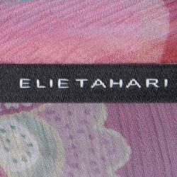Elie Tahari Multicolor Silk Printed Trim Detail Long Sleeve Top S