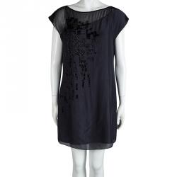 Pre Owned Elie Tahari Grey Silk Embellished Dress M
