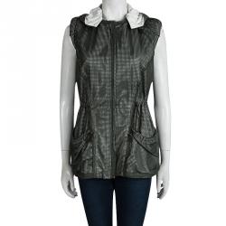 Elie Tahari Olive Green Perforated Leather Hooded Zip Front Jacket L