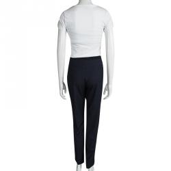 Pre Owned Elie Tahari Blue Pin Checked Wool Tailored Trousers L