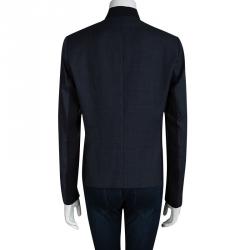 Elie Tahari  Blue Pin Checked Wool Blazer M
