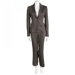 Pre Owned Elie Tahari Brown Self Striped Pant Suit M