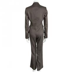 Pre Owned Elie Tahari Brown Self Striped Pant Suit M