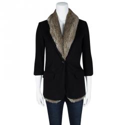 Pre Owned معطف إليزابيث أند جيمس صوف رصاصي فرو أرنب مبطن XS