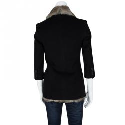 Pre Owned معطف إليزابيث أند جيمس صوف رصاصي فرو أرنب مبطن XS