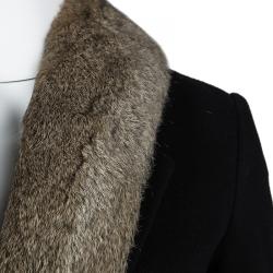 Pre Owned معطف إليزابيث أند جيمس صوف رصاصي فرو أرنب مبطن XS