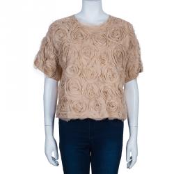 مملوكة مسبقًا Elizabeth and James Beige Ribbon Detail Top M