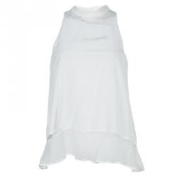 Elizabeth and James White Mandarin Collar Sleeveless Silk Blouse S