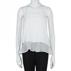 Elizabeth and James White Mandarin Collar Sleeveless Silk Blouse S