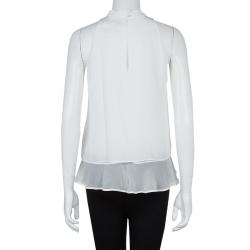 Elizabeth and James White Mandarin Collar Sleeveless Silk Blouse S