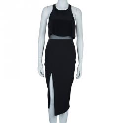 Pre Owned  فستان إليزابيث آند جيمس بدون أكمام طبقات حرير أسود S 