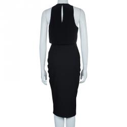 Pre Owned  فستان إليزابيث آند جيمس بدون أكمام طبقات حرير أسود S 