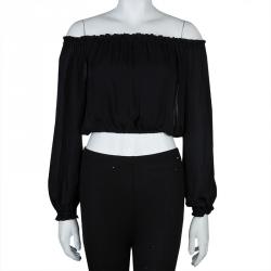 Pre Owned توب قصير إليزابيث آند جيمس بدون أكتاف وبأكمام طويلة حرير شفاف أسود XS