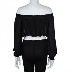 Pre Owned توب قصير إليزابيث آند جيمس بدون أكتاف وبأكمام طويلة حرير شفاف أسود XS