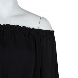 Pre Owned توب قصير إليزابيث آند جيمس بدون أكتاف وبأكمام طويلة حرير شفاف أسود XS