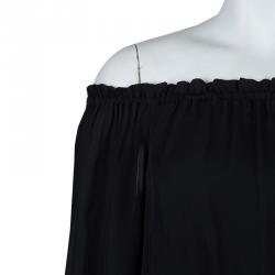 Pre Owned توب قصير إليزابيث آند جيمس بدون أكتاف وبأكمام طويلة حرير شفاف أسود XS