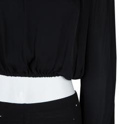 Pre Owned توب قصير إليزابيث آند جيمس بدون أكتاف وبأكمام طويلة حرير شفاف أسود XS