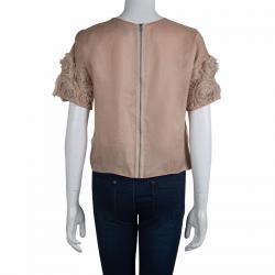 Elizabeth and James Beige Chiffon Floral Applique Cropped Top XS