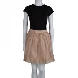 Pre Owned Elizabeth and James Beige Silk Gathered Skirt S