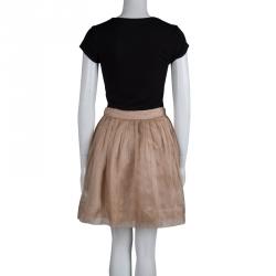 Pre Owned Elizabeth and James Beige Silk Gathered Skirt S