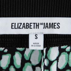 Elizabeth and James Black Printed Silk Elasticized Waist Pants S