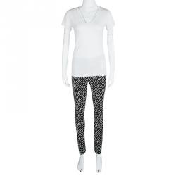 Emanuel Ungaro Monochrome Chevron Printed Tapered Trousers S