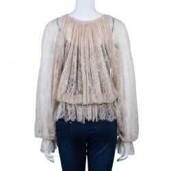 Pre Owned Emilio Pucci Nude Lace Top M