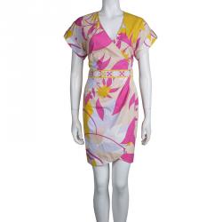 Pre Owned فستان إيميليو بوتشي قطن مطبوع متعدد الألوان أكمام دولمان نمط ملتف M