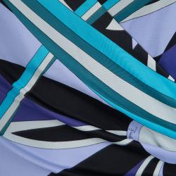 Pre Owned Emilio Pucci Blue Printed Jersey Embellished Dress M