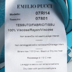 Pre Owned Emilio Pucci Blue Printed Jersey Embellished Dress M