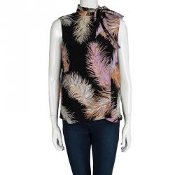 Emilio Pucci Black Feather Printed Silk Blouse M