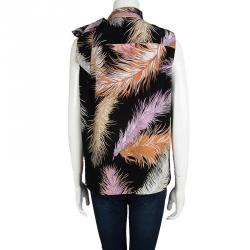 Emilio Pucci Black Feather Printed Silk Blouse M
