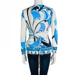 Emilio Pucci Multicolor Printed Silk Wrap Long Sleeve Top M